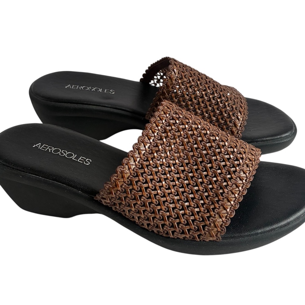 Aeresoles Women 8.5 Brown Raffia Wedges Sandals Open Toe
